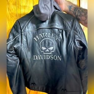 Harley Davidson, leather jacket with hoodie included.
